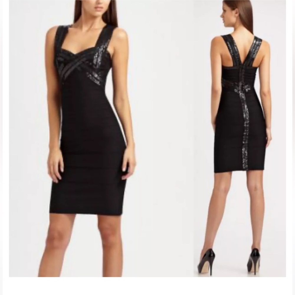 Herve Leger Jodie Black Sequin Embellished Bandage Dress